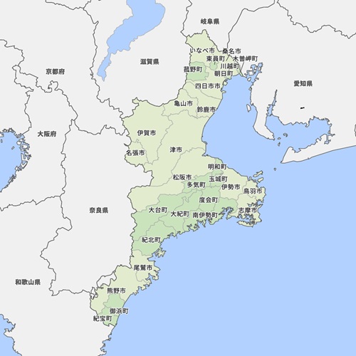 探偵社ガル三重が担当する範囲を示す三重県地図